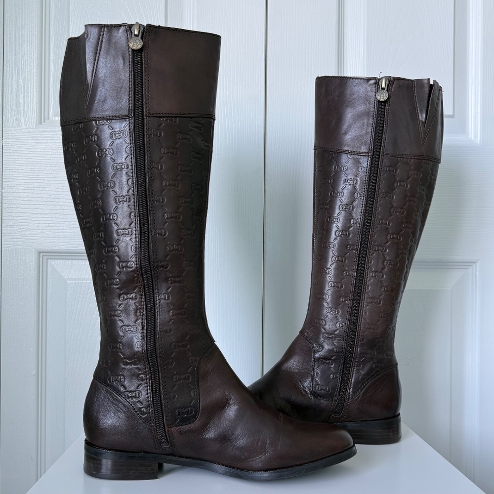 ETIENNE AIGNER | Vintage Leather Monogram E-Gilbert Brown Riding Boots Sz 7 - Picture 2 of 8